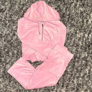 Pink Velour Hoodie and Pants Set